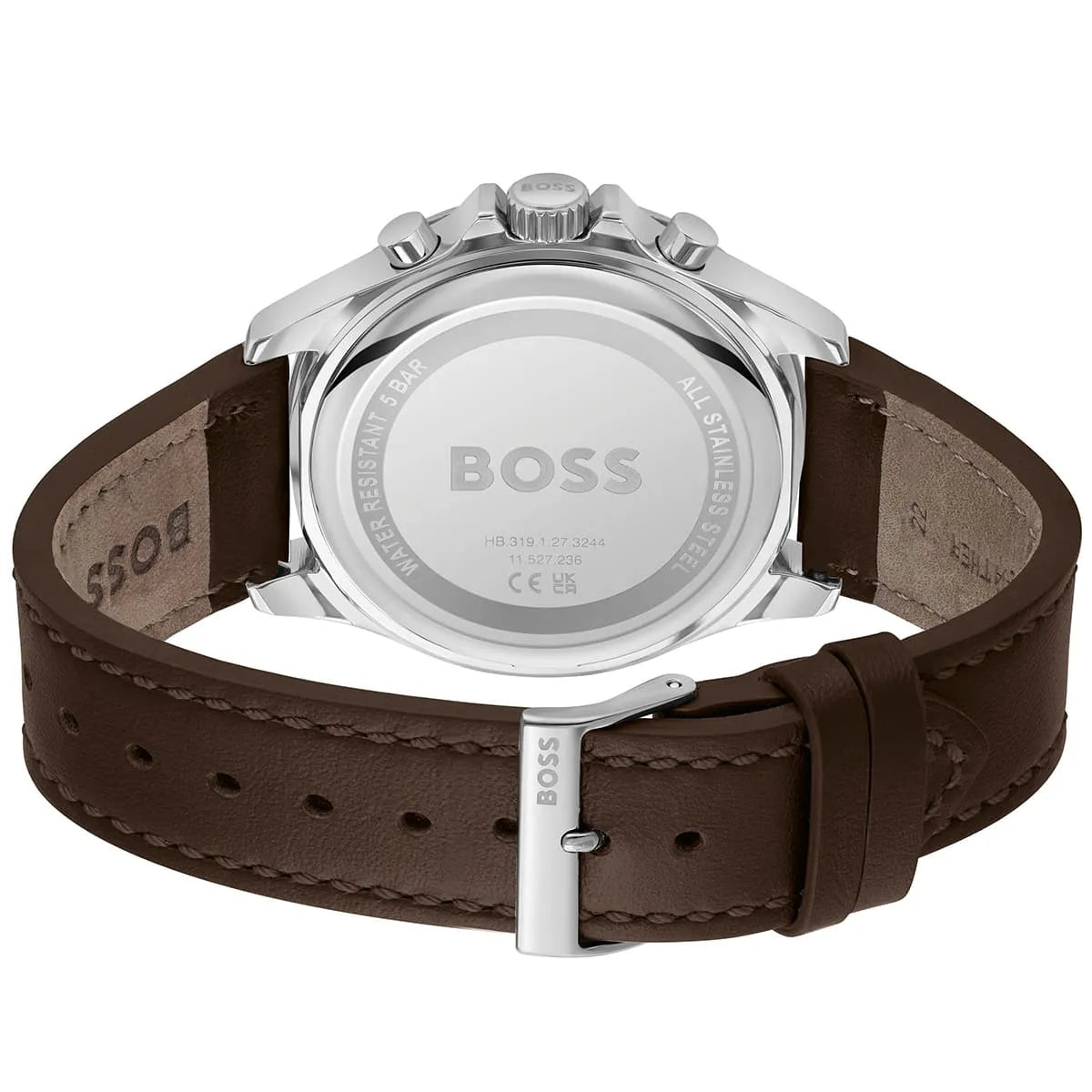 Hugo Boss Troper 1514098 Silver Case Green Dial Brown Leather Men's Watch