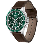 Hugo Boss Troper 1514098 Silver Case Green Dial Brown Leather Men's Watch