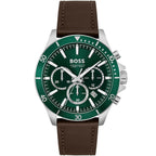 Hugo Boss Troper 1514098 Silver Case Green Dial Brown Leather Men's Watch