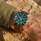 Hugo Boss Troper 1514098 Silver Case Green Dial Brown Leather Men's Watch