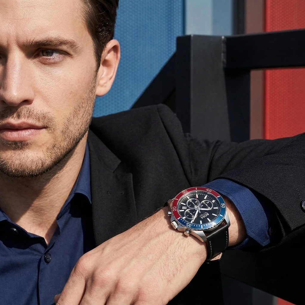Hugo Boss Troper 1514099 Silver Case Black Dial Black Leather Men's Watch