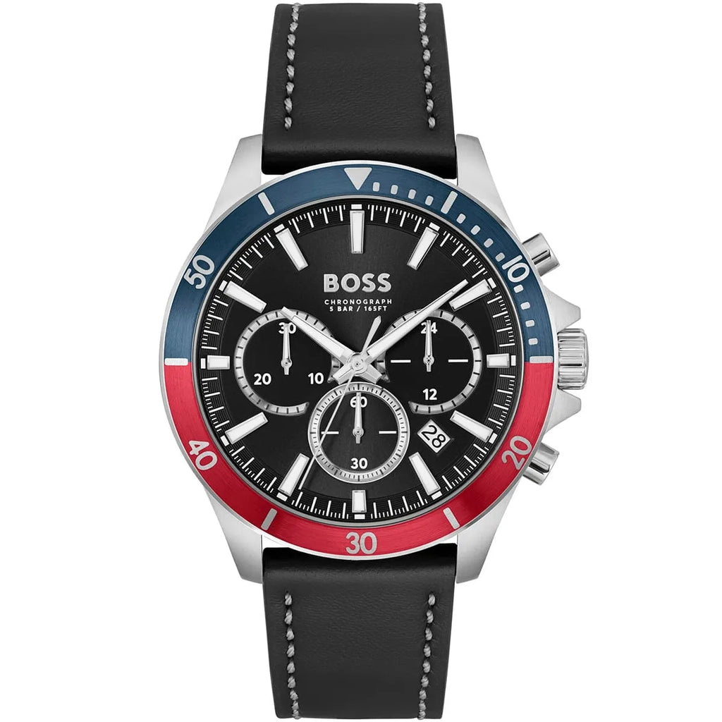 Hugo Boss Troper 1514099 Silver Case Black Dial Black Leather Men's Watch
