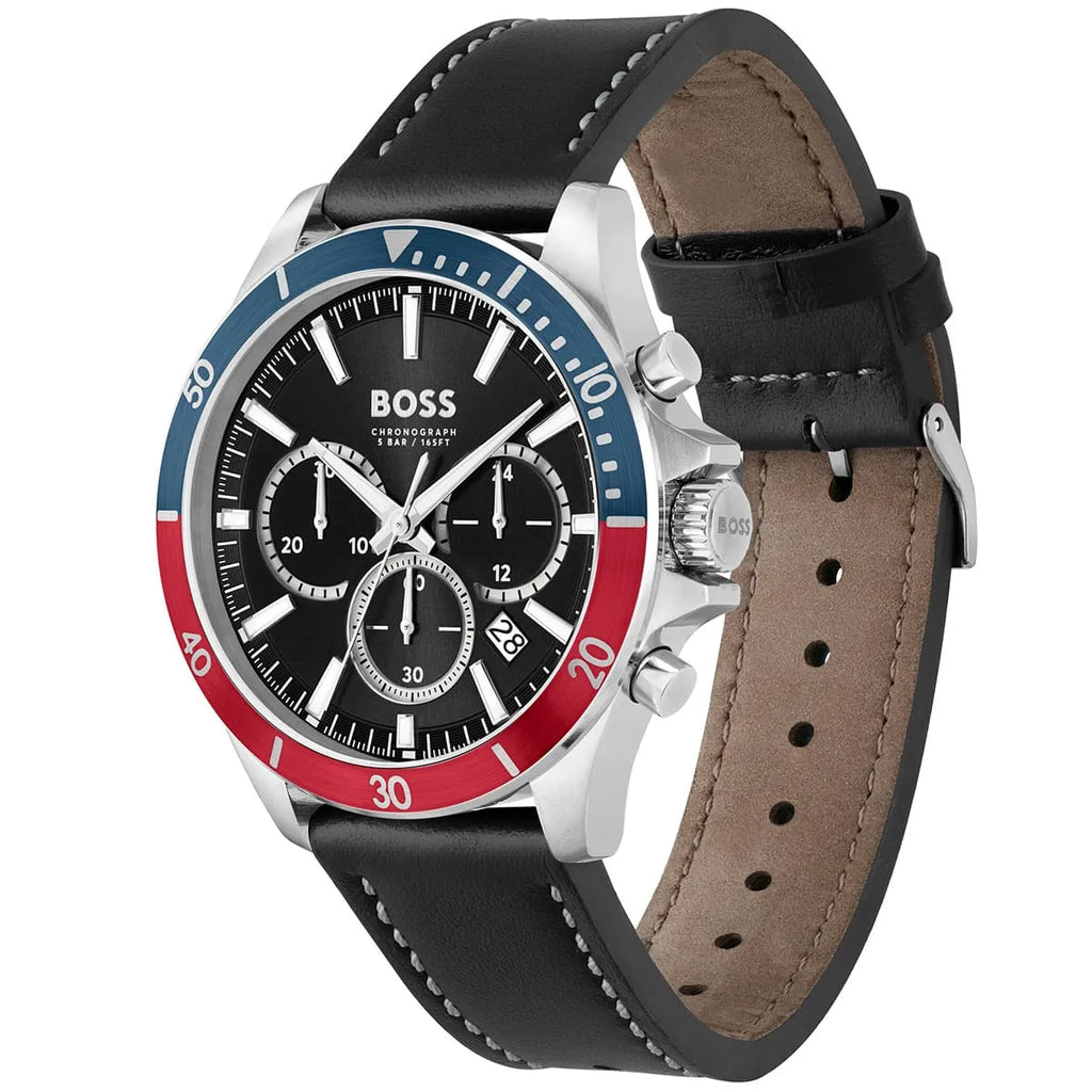Hugo Boss Troper 1514099 Silver Case Black Dial Black Leather Men's Watch