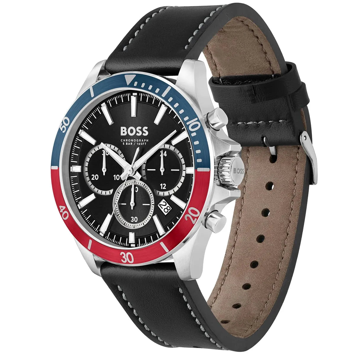 Hugo Boss Troper 1514099 Silver Case Black Dial Black Leather Men's Watch