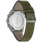 Hugo Boss Sky Traveller 1514148 Silver Case Black Dial Green Leather Men's Watch