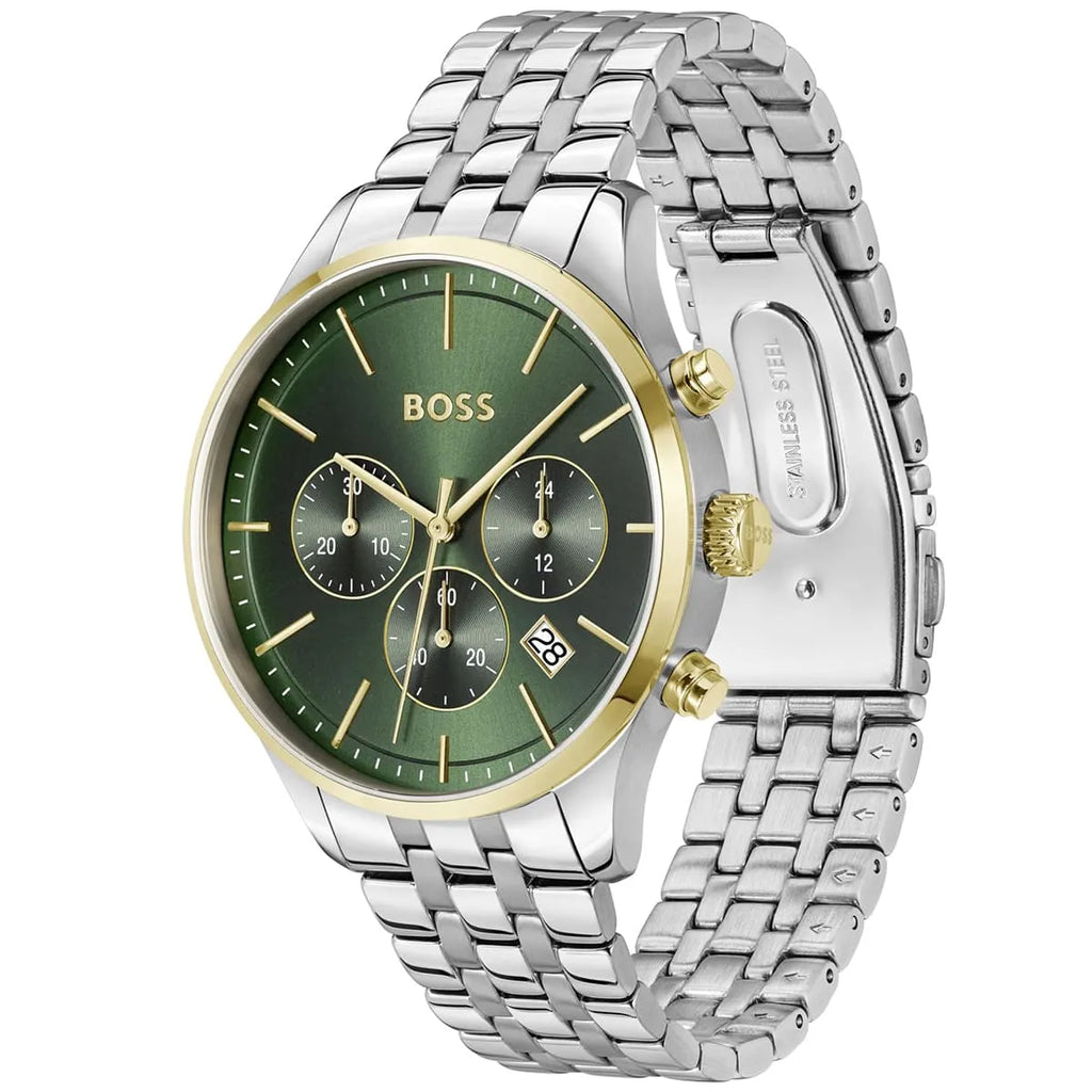 Hugo Boss Avery 1514159 Silver Gold Case Green Dial Silver Metal Men's Watch