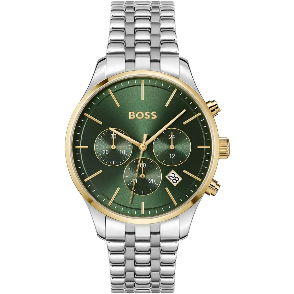 Hugo Boss Avery 1514159 Silver Gold Case Green Dial Silver Metal Men's Watch