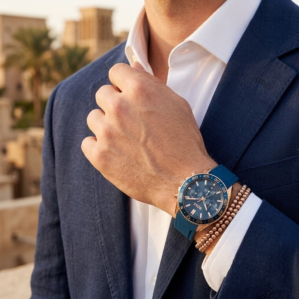 Hugo Boss Admiral 1514169 Chronograph Blue Dial Rose Gold-Tone Men's Watch