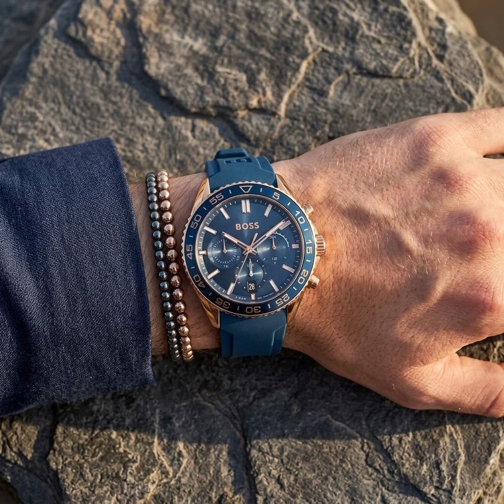 Hugo Boss Admiral 1514169 Chronograph Blue Dial Rose Gold-Tone Men's Watch
