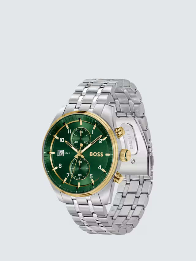 Hugo Boss Sky Traveller 1514195 Silver Gold Case Green Dial Silver Metal Men's Watch