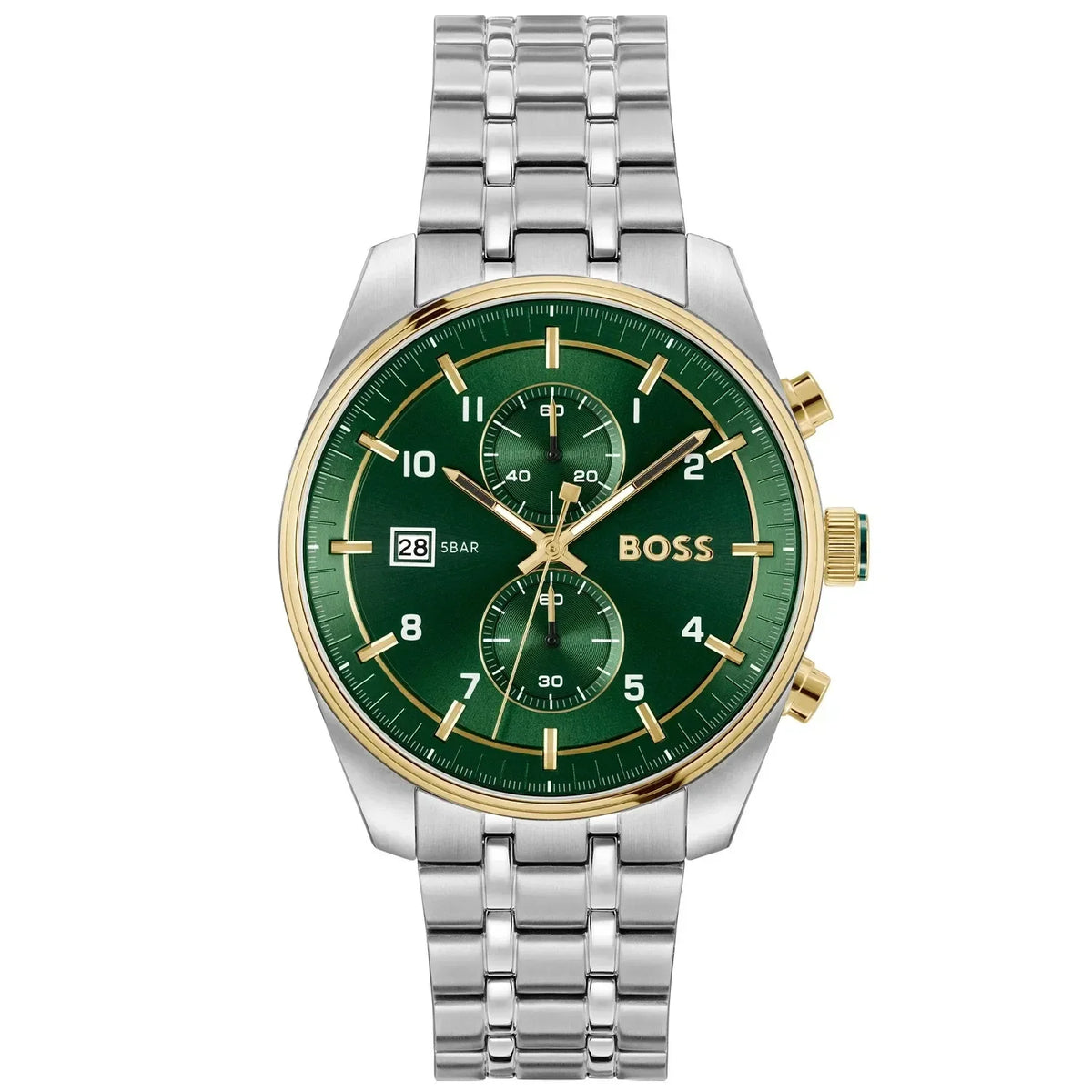 Hugo Boss Sky Traveller 1514195 Silver Gold Case Green Dial Silver Metal Men's Watch