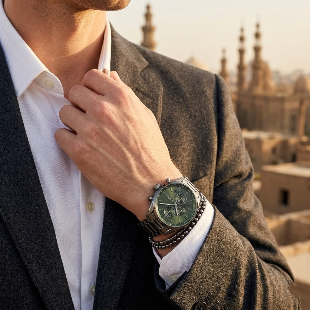 Hugo Boss Integrity 1514228 Chronograph Green Dial Gunmetal Stainless Steel Men's Watch