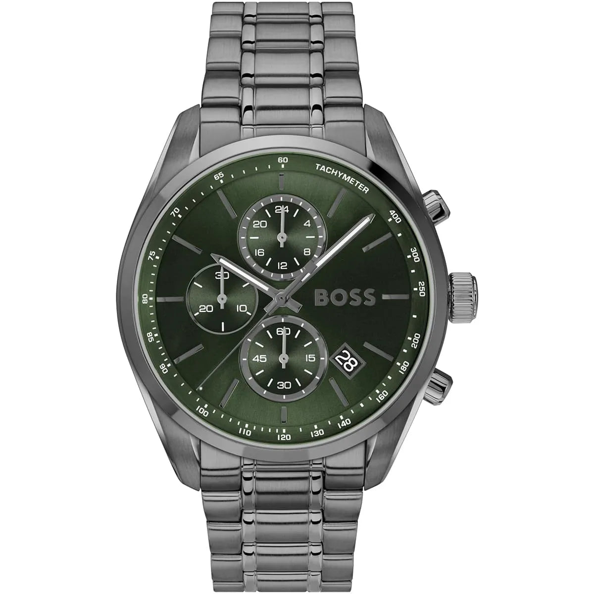 Hugo Boss Integrity 1514228 Chronograph Green Dial Gunmetal Stainless Steel Men's Watch