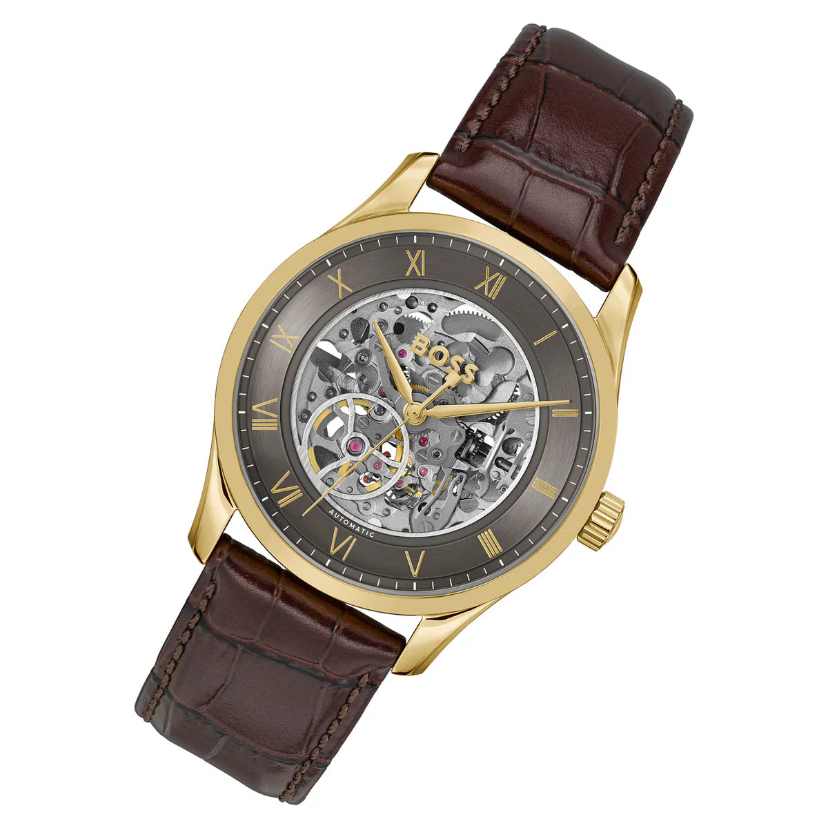 Hugo Boss Principe 1514235 Gold Case Dark Grey Skeleton Automatic Men's Watch