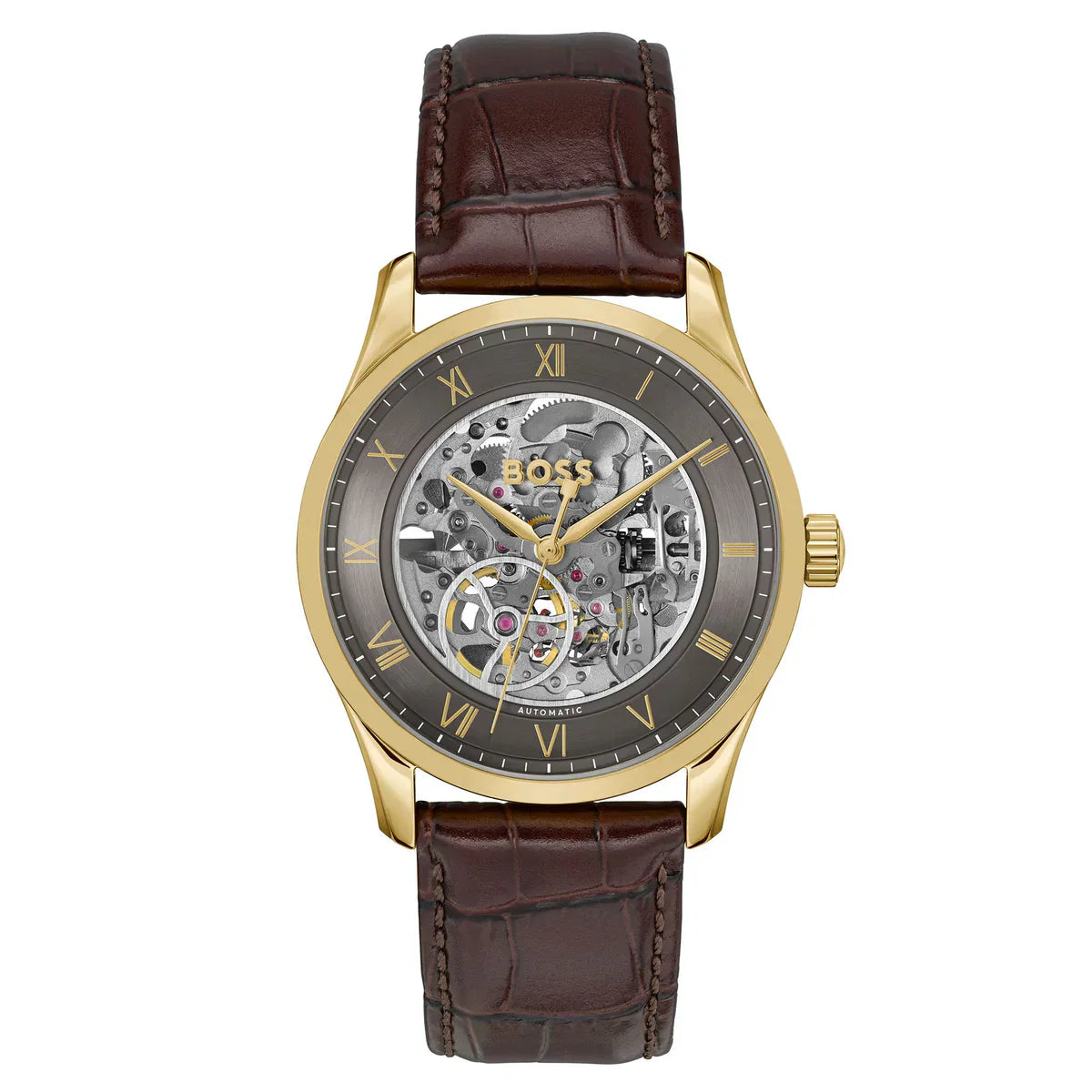 Hugo Boss Principe 1514235 Gold Case Dark Grey Skeleton Automatic Men's Watch