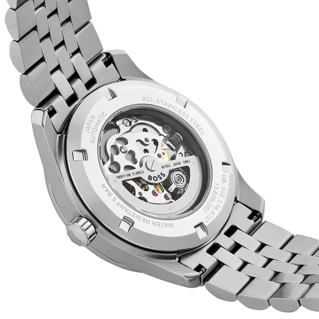 Hugo Boss Principle 1514236 Automatic Skeleton Green Dial Silver Stainless Steel Men's Watch