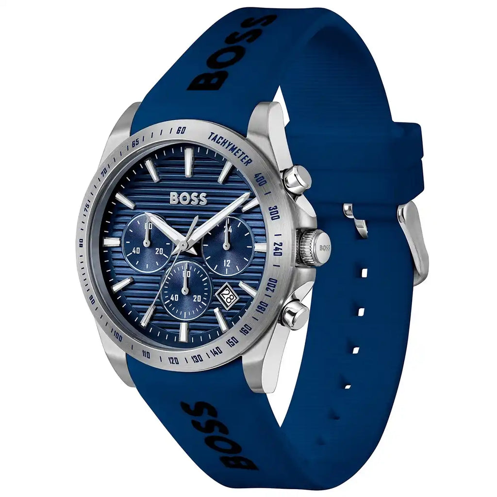 Hugo Boss Strike 1514239 Chronograph Blue Dial Navy Blue Rubber Men's Watch