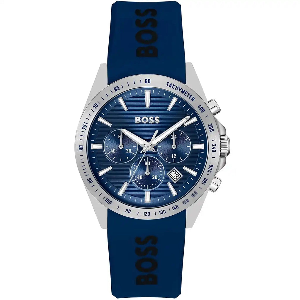Hugo Boss Strike 1514239 Chronograph Blue Dial Navy Blue Rubber Men's Watch