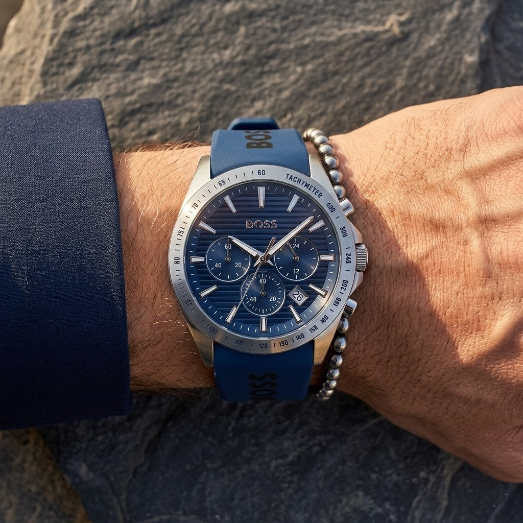 Hugo Boss Strike 1514239 Chronograph Blue Dial Navy Blue Rubber Men's Watch