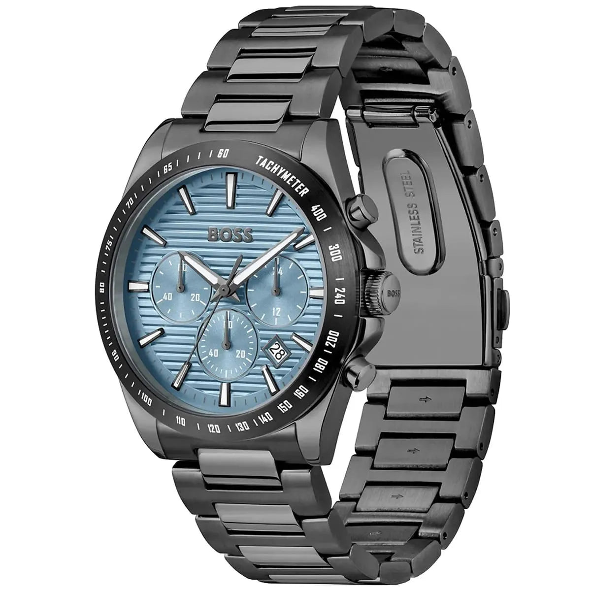Hugo Boss Strike 1514242 Chronograph Light Blue Dial Gunmetal Stainless Steel Men's Watch