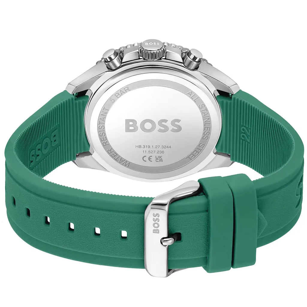 Hugo Boss Runner 1514246 Silver Case Black Dial Green Rubber Men's Watch