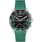 Hugo Boss Runner 1514246 Silver Case Black Dial Green Rubber Men's Watch