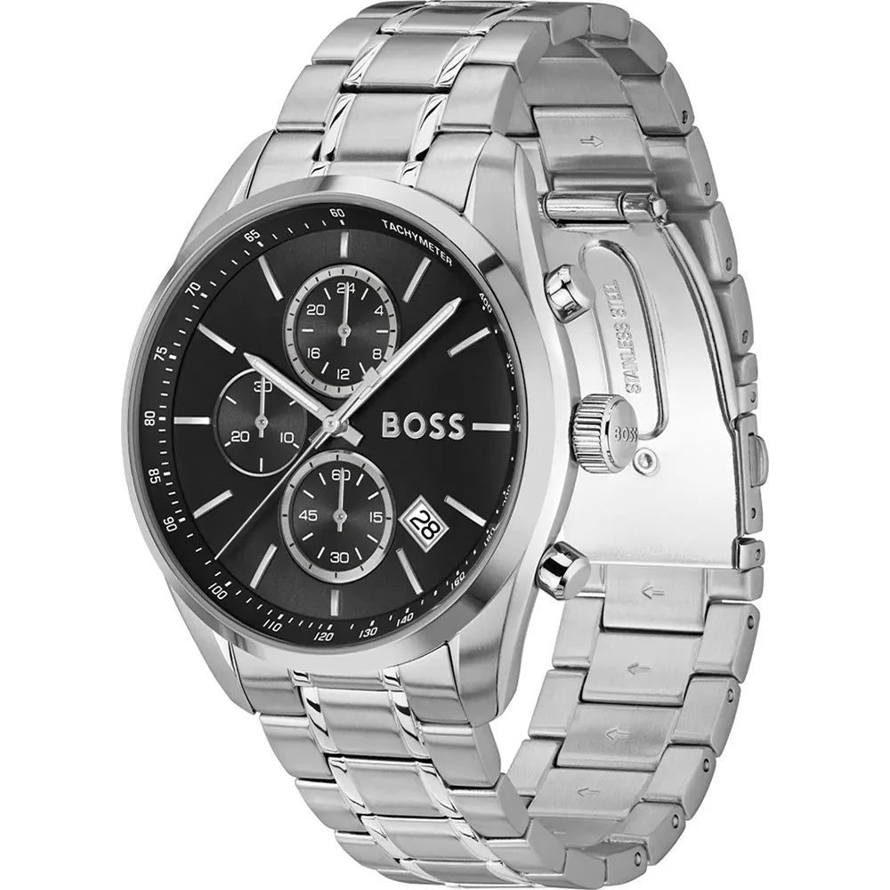 Hugo Boss Grand Prix 1514251 Chronograph Black Dial Silver Stainless Steel Men's Watch