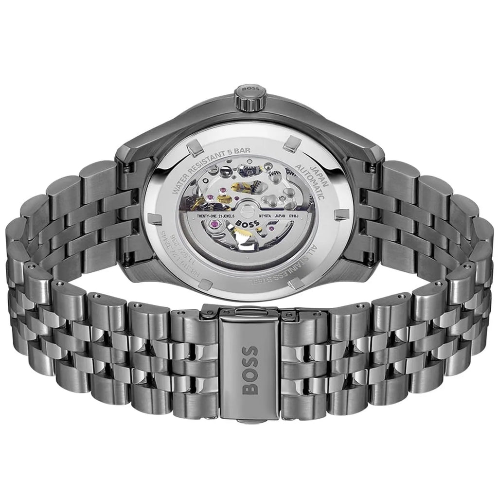 Hugo Boss Principle 1514254 Automatic Skeleton Blue Dial Gunmetal Stainless Steel Men's Watch