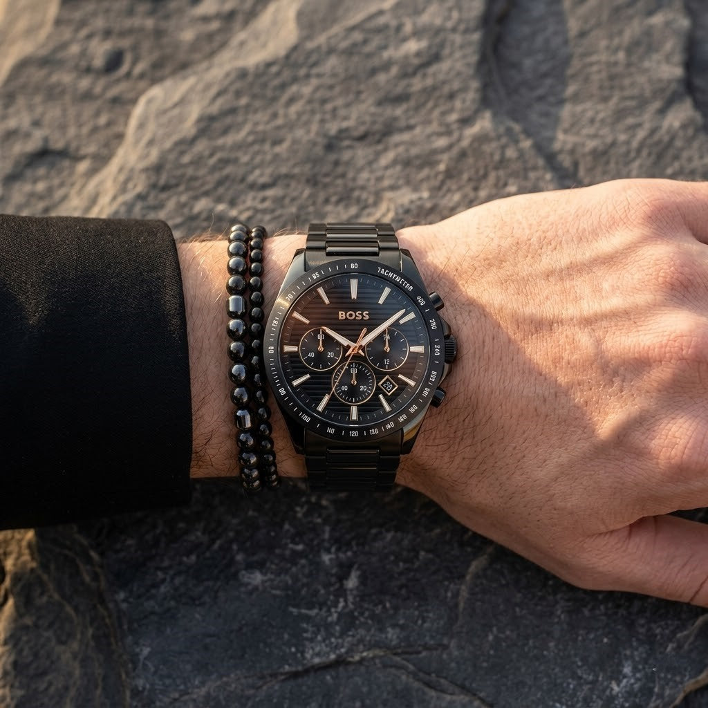 Hugo Boss Strike 1514291 Chronograph Black Dial All-Black Stainless Steel Men's Watch