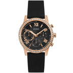 Guess Solar Multi-Function W1135L4 Rose Gold Case Crystal Bezel Black Dial Black Rubber Women's Watch