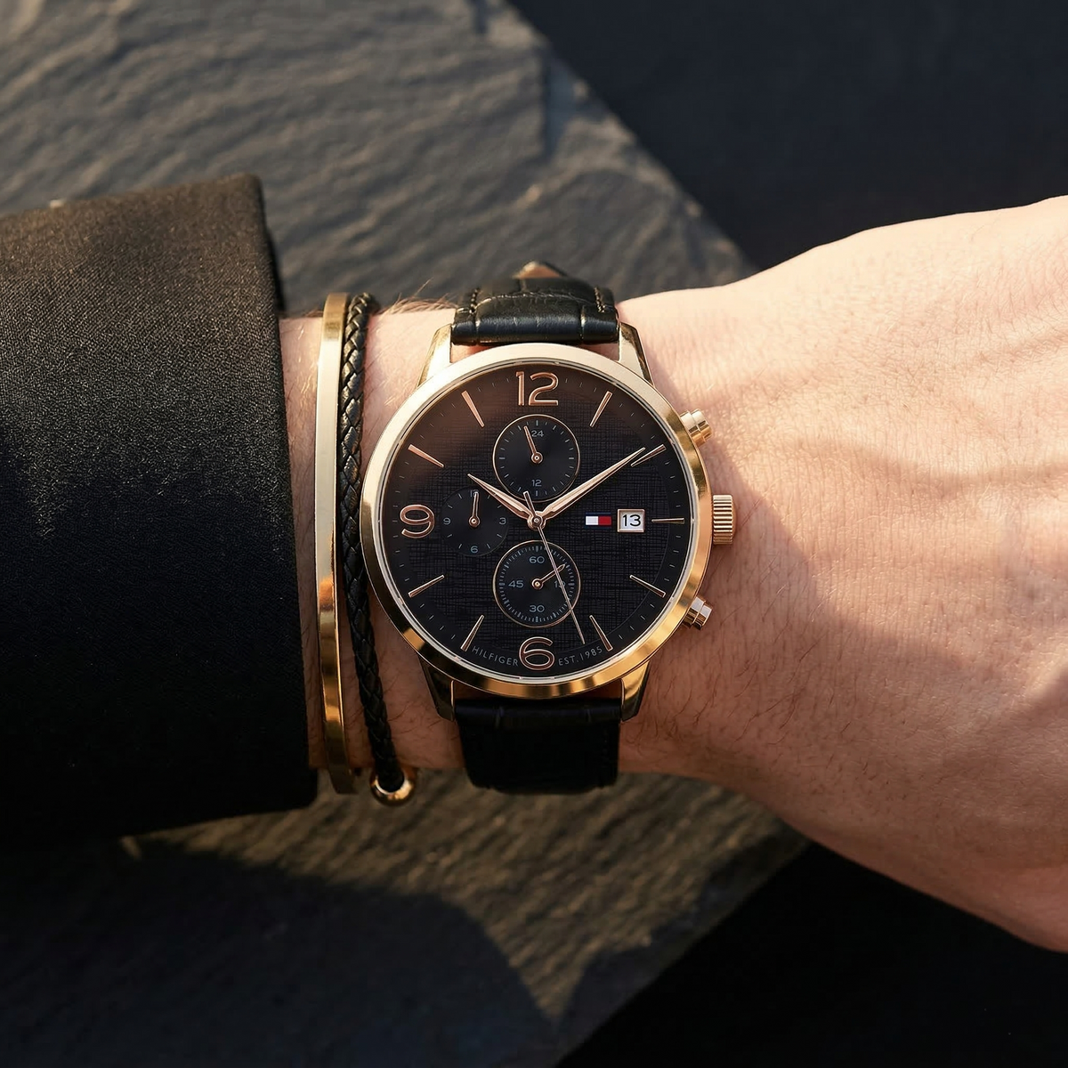 Tommy Hilfiger Liam 1710358 Gold Case Black Dial Black Leather Men's Watch
