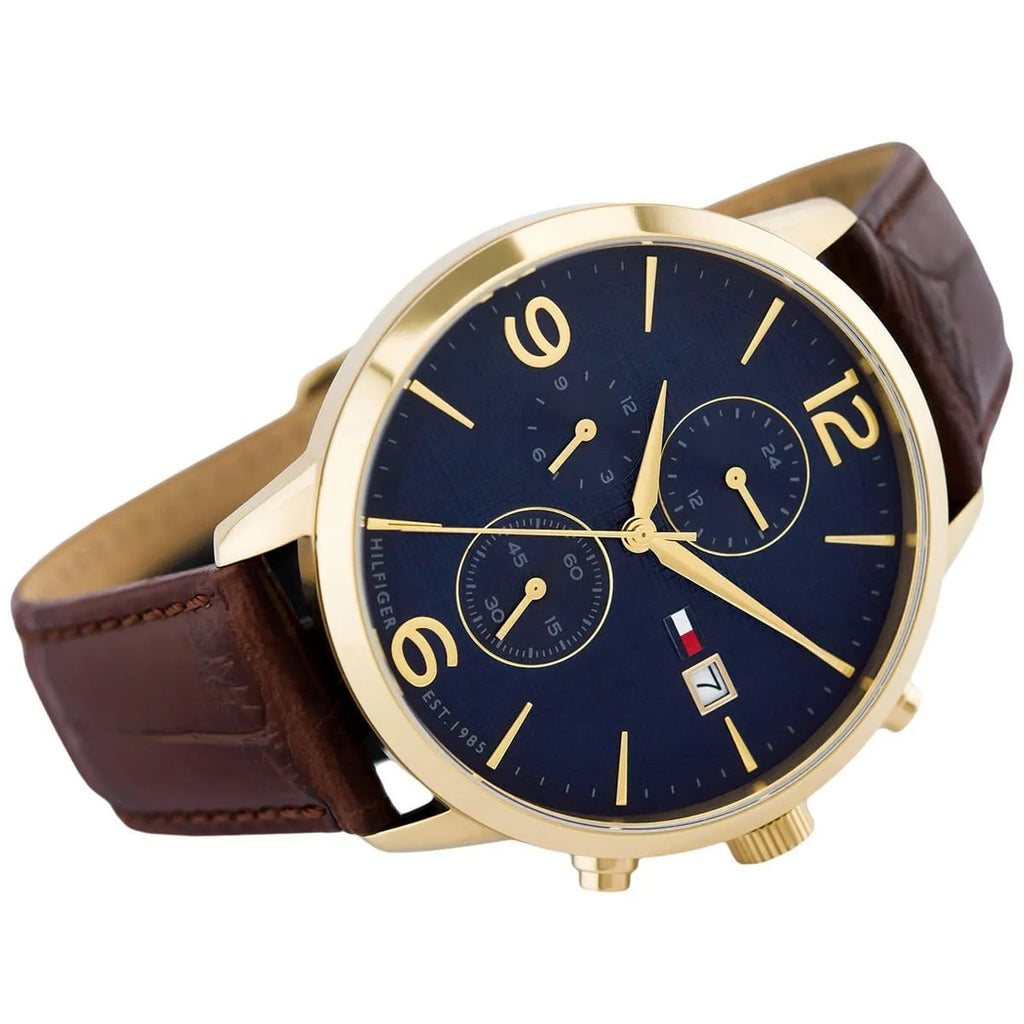 Tommy Hilfiger Liam 1710359 Gold Case Blue Dial Brown Leather Men's Watch
