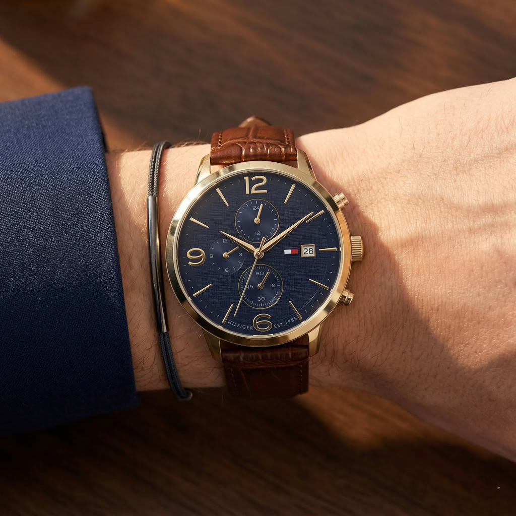 Tommy Hilfiger Liam 1710359 Gold Case Blue Dial Brown Leather Men's Watch