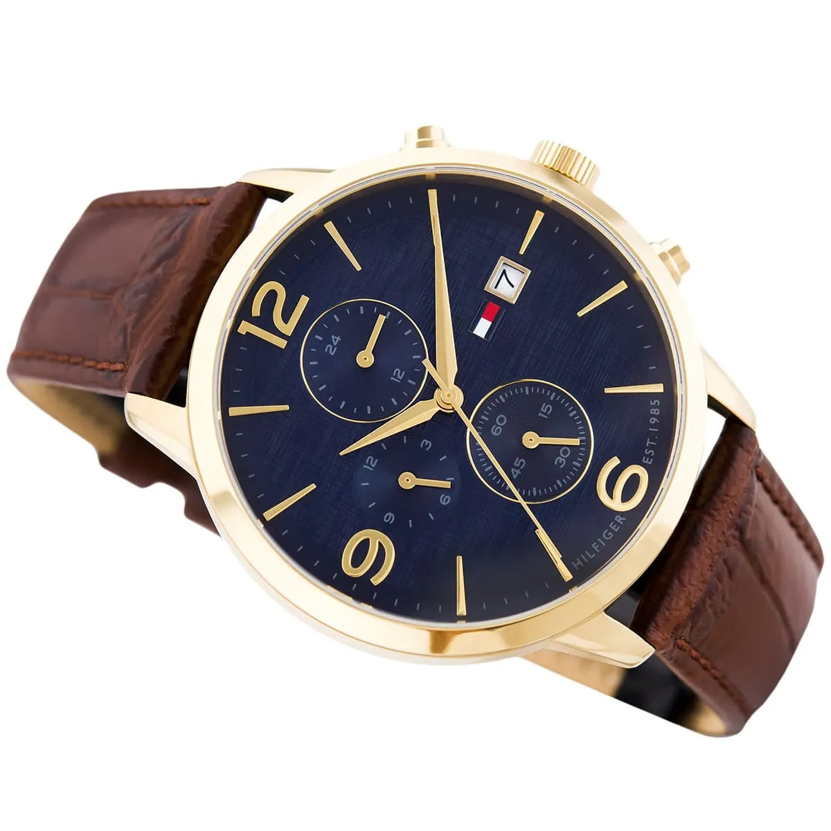 Tommy Hilfiger Liam 1710359 Gold Case Blue Dial Brown Leather Men's Watch