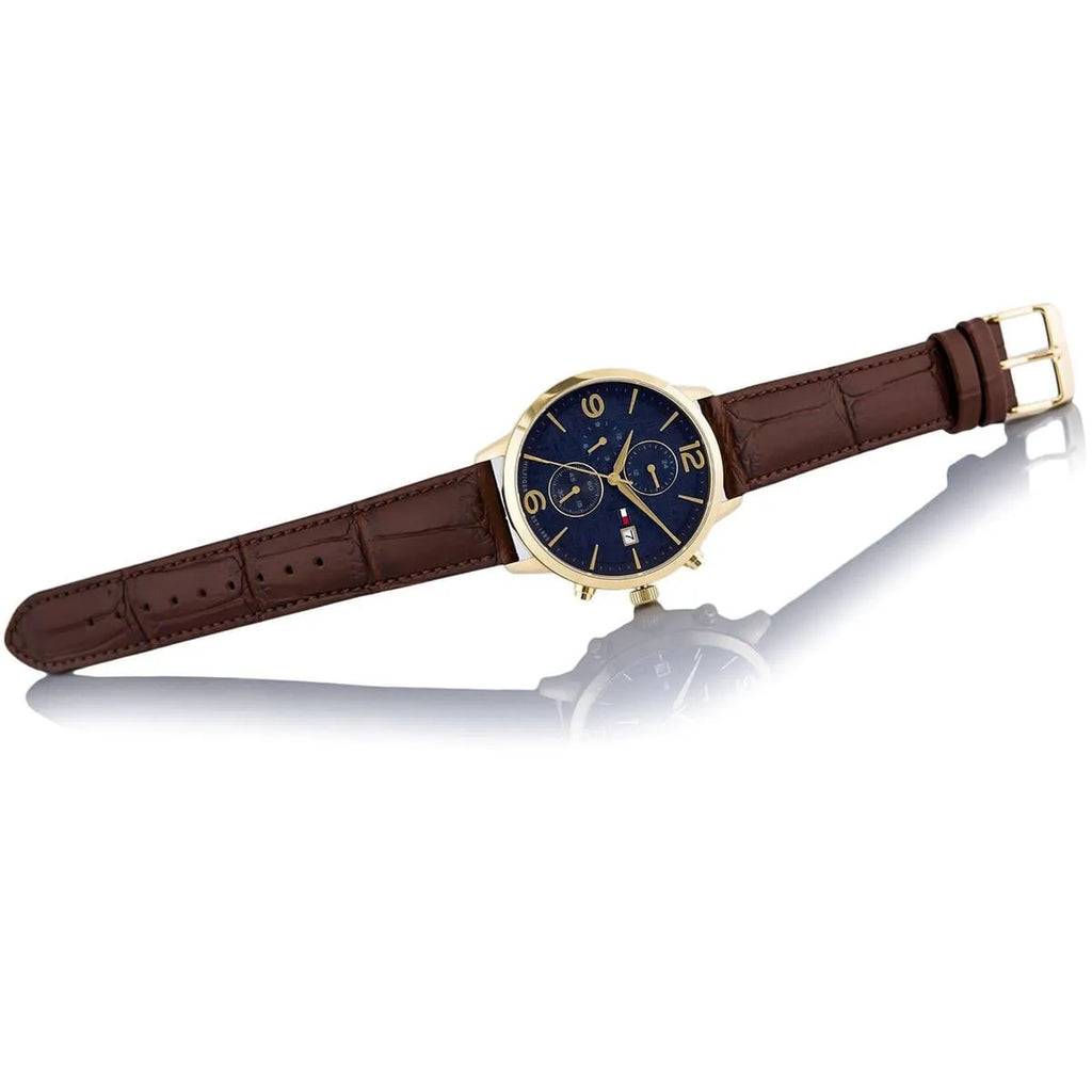 Tommy Hilfiger Liam 1710359 Gold Case Blue Dial Brown Leather Men's Watch