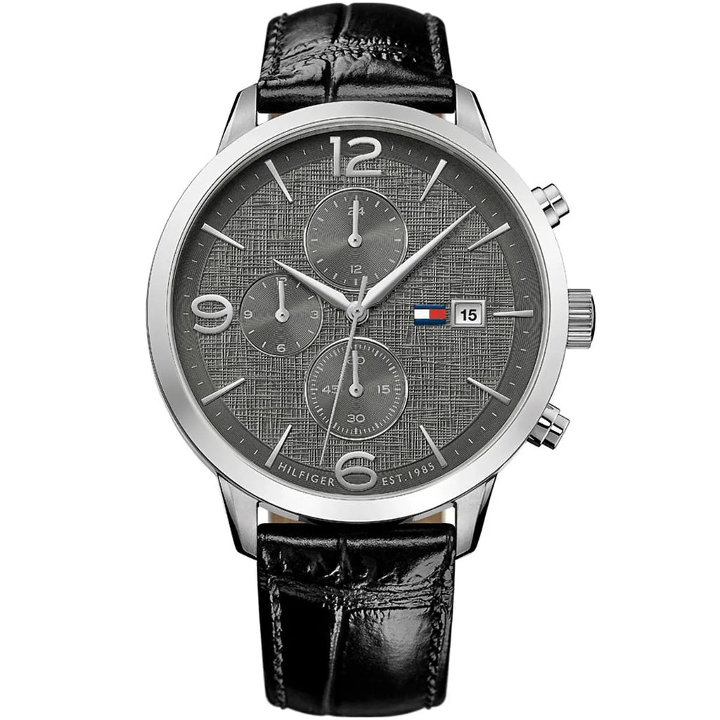 Tommy Hilfiger Liam 1710361 Silver Case Gray Dial Black Leather Men's Watch