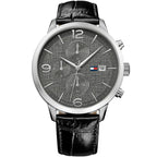 Tommy Hilfiger Liam 1710361 Silver Case Gray Dial Black Leather Men's Watch