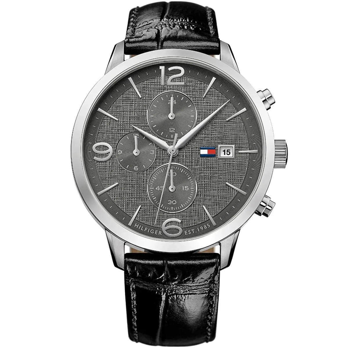 Tommy Hilfiger Liam 1710361 Silver Case Gray Dial Black Leather Men's Watch