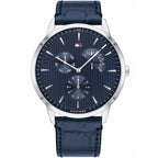 Tommy Hilfiger Brad 1710387 Silver Case Navy Blue Leather Strap Men's Watch
