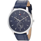 Tommy Hilfiger Brad 1710387 Silver Case Navy Blue Leather Strap Men's Watch