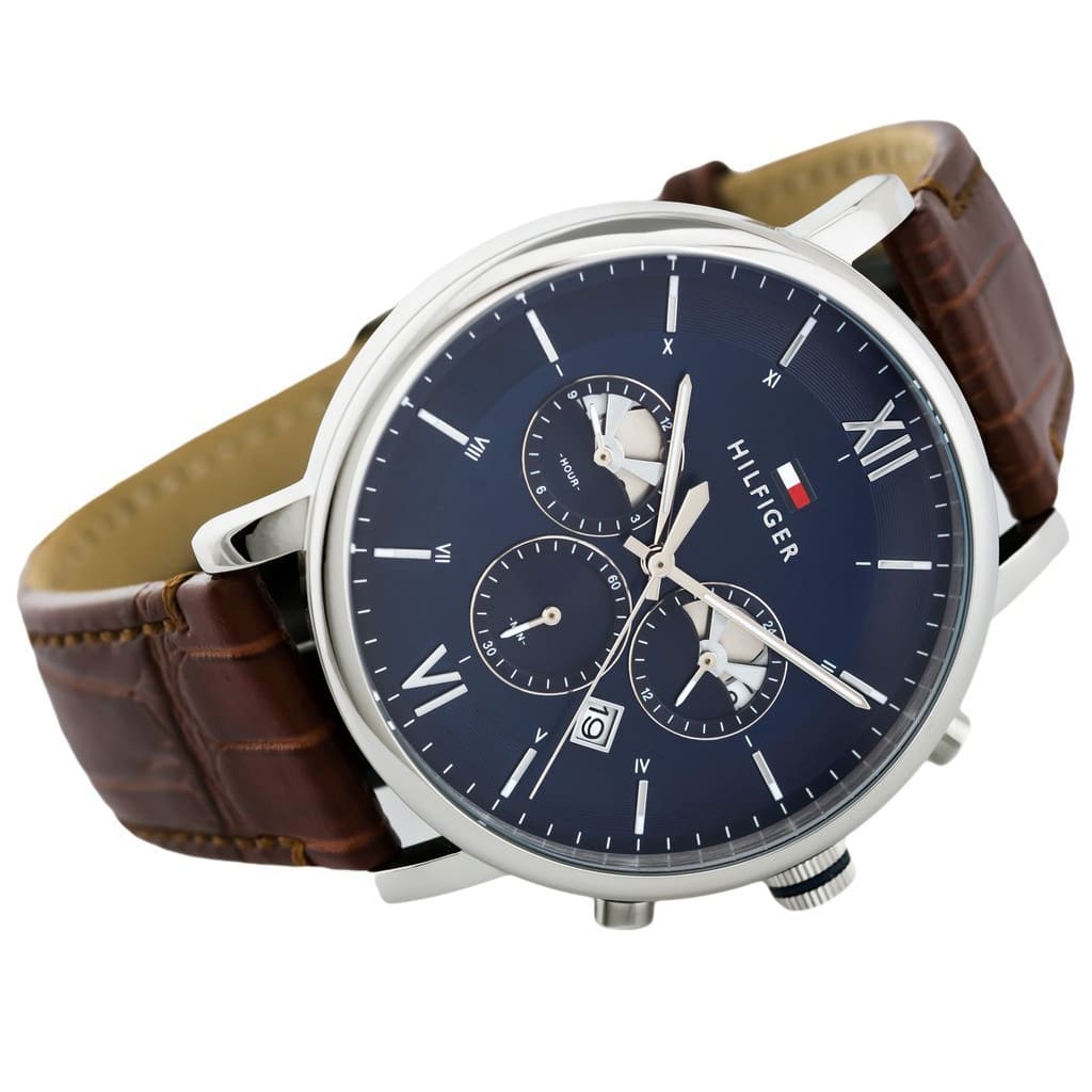 1710393 Tommy Hilfiger Evan Men's Chronograph Watch - Blue Dial - Brown Leather Strap -