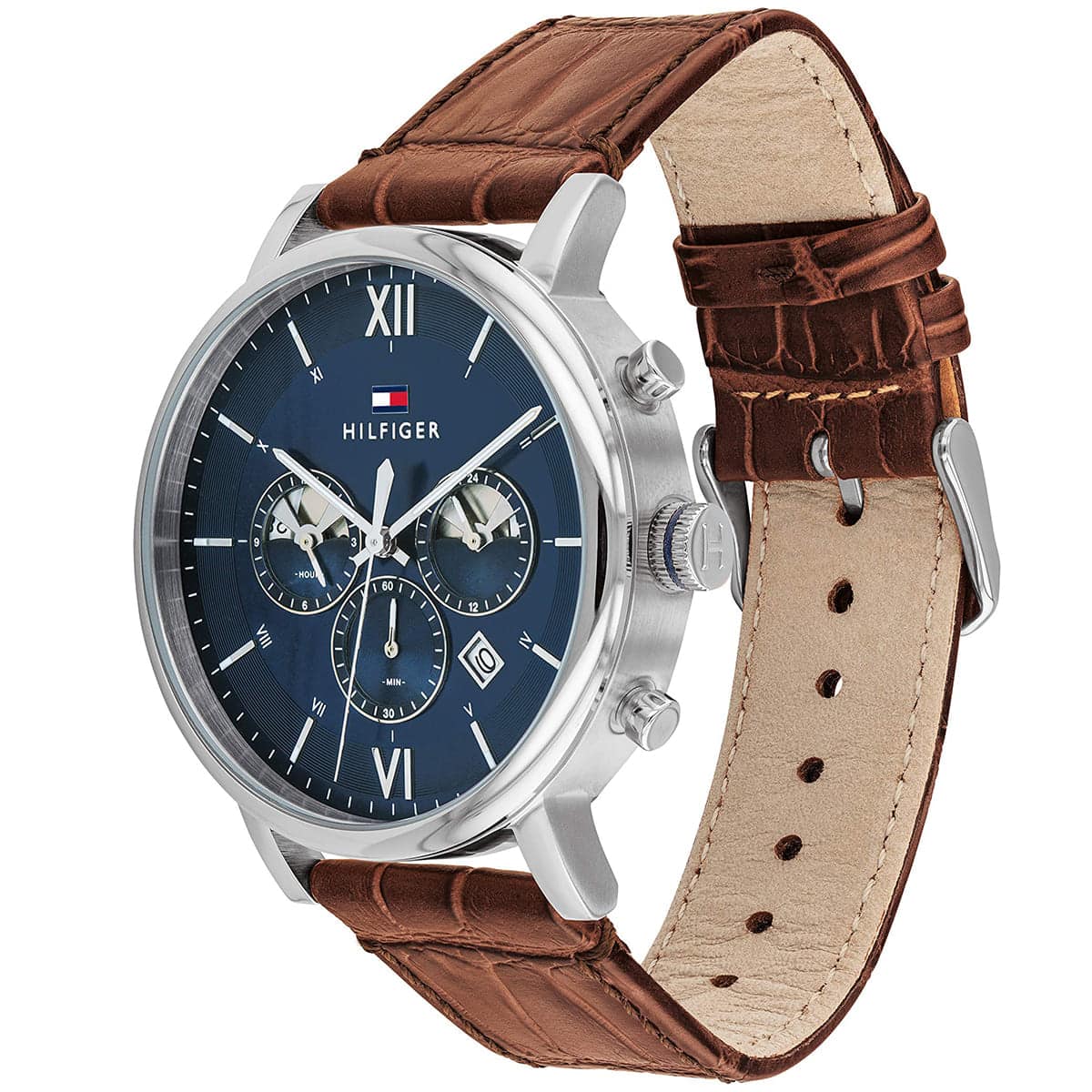 1710393 Tommy Hilfiger Evan Men's Chronograph Watch - Blue Dial - Brown Leather Strap -
