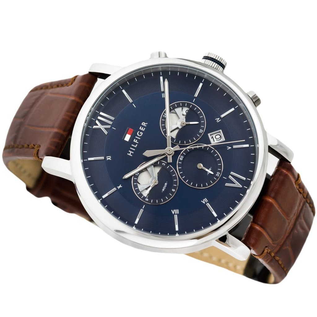 1710393 Tommy Hilfiger Evan Men's Chronograph Watch - Blue Dial - Brown Leather Strap -