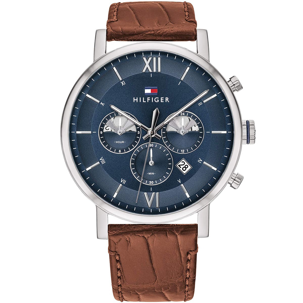 1710393 Tommy Hilfiger Evan Men's Chronograph Watch - Blue Dial - Brown Leather Strap -