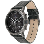 1710395 Tommy Hilfiger Evan Men's Chronograph Watch - Black Dial - Black Leather Strap -