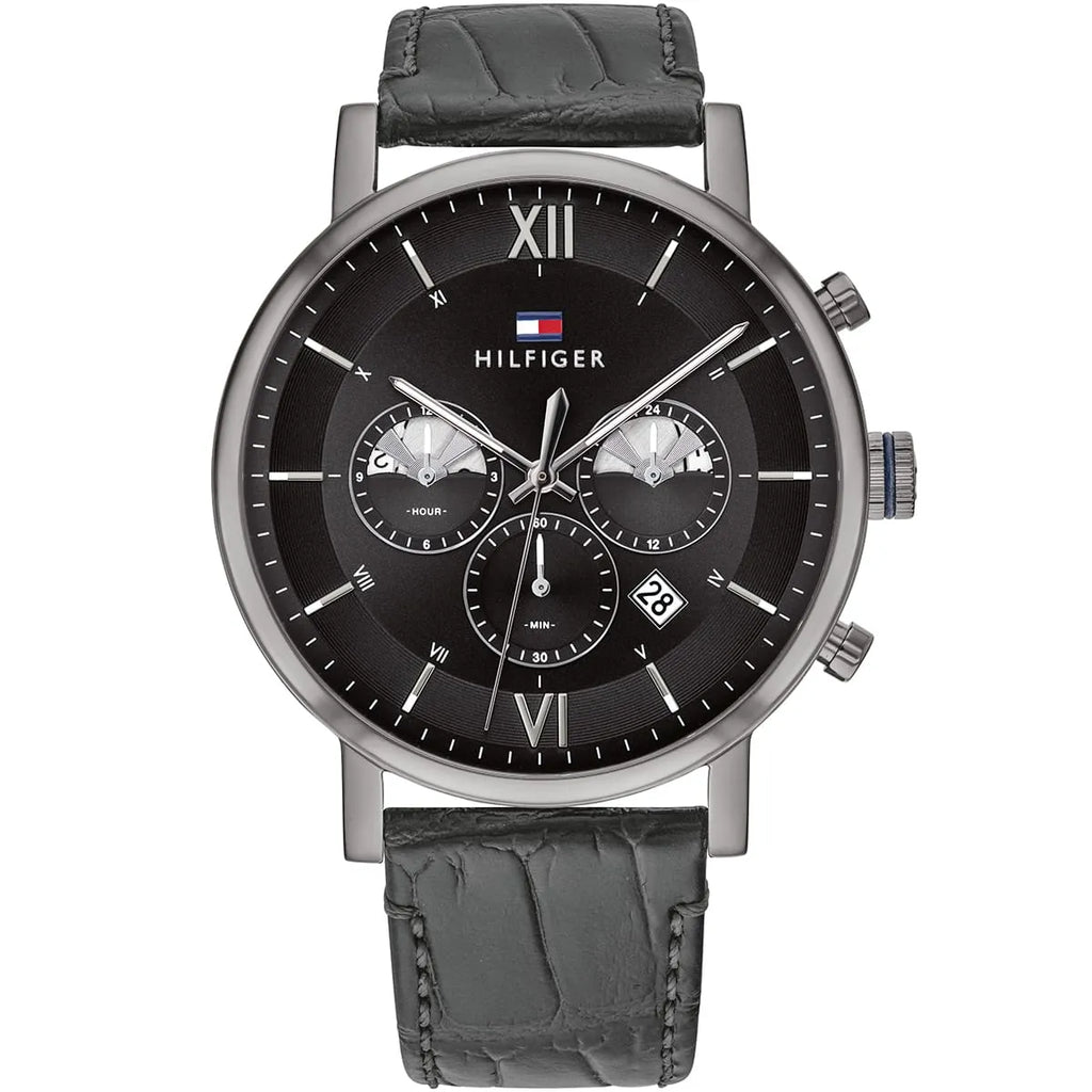 1710395 Tommy Hilfiger Evan Men's Chronograph Watch - Black Dial - Black Leather Strap -