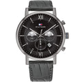 1710395 Tommy Hilfiger Evan Men's Chronograph Watch - Black Dial - Black Leather Strap -