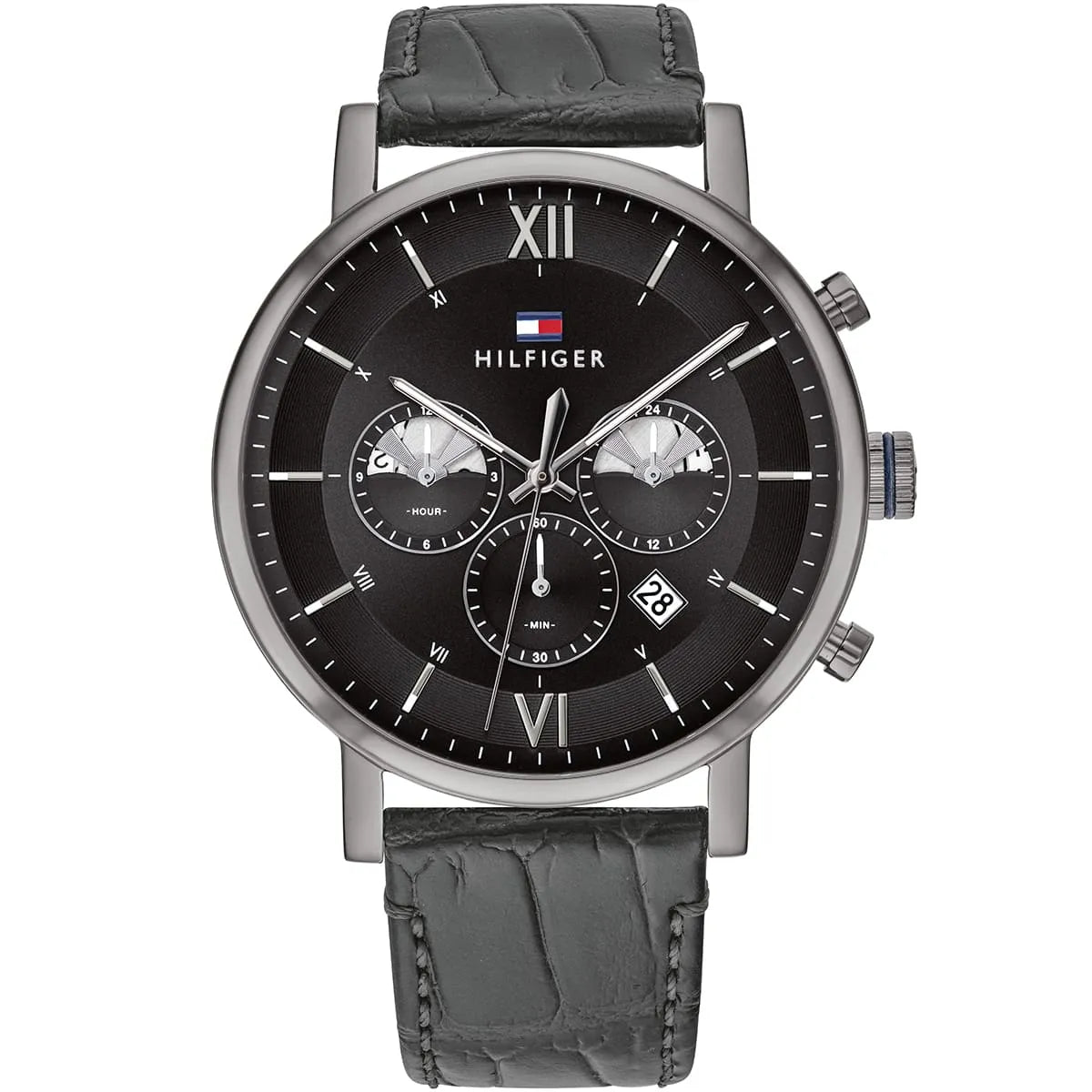 1710395 Tommy Hilfiger Evan Men's Chronograph Watch - Black Dial - Black Leather Strap -
