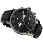 1710395 Tommy Hilfiger Evan Men's Chronograph Watch - Black Dial - Black Leather Strap -
