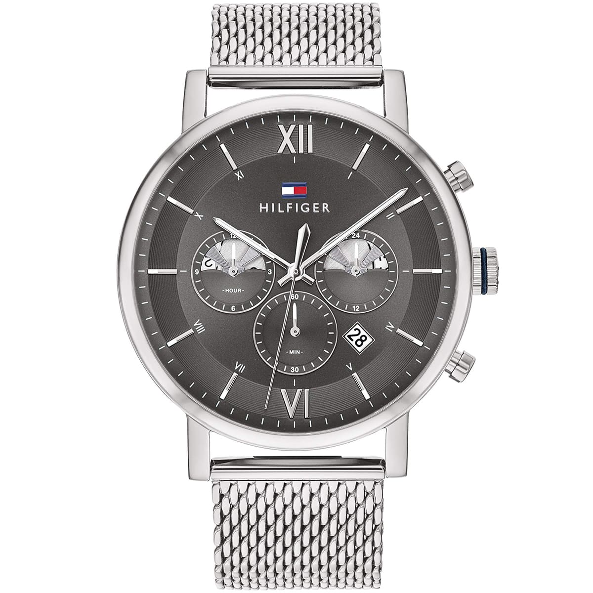 Tommy Hilfiger Evan 1710396 Silver Mesh Gunmetal Gray Dial Men's Watch